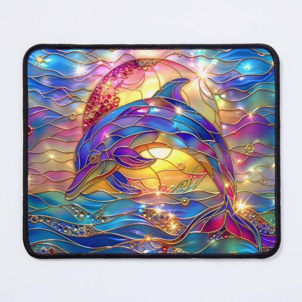 Item preview, Colorful Dolphin Stained Glass Art | Sun and Moon Ocean Fantasy designed and sold by MargaretWiktor.