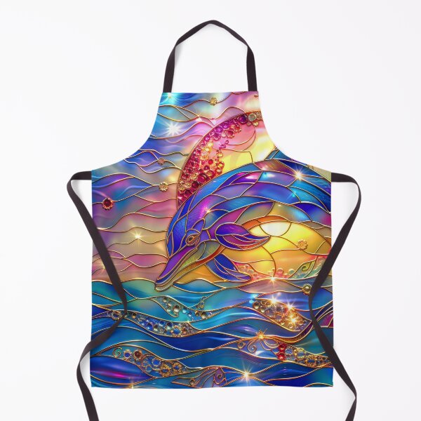 Item preview, Colorful Dolphin Stained Glass Art | Sun and Moon Ocean Fantasy designed and sold by MargaretWiktor.