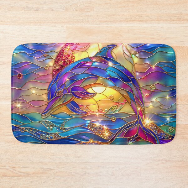 Item preview, Colorful Dolphin Stained Glass Art | Sun and Moon Ocean Fantasy designed and sold by MargaretWiktor.