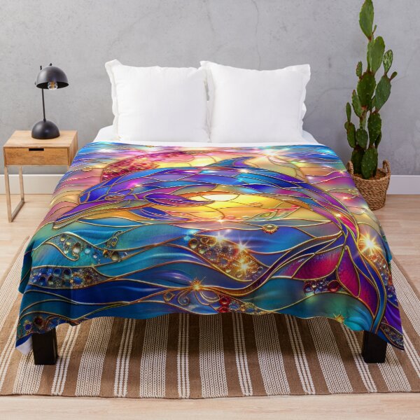 Item preview, Colorful Dolphin Stained Glass Art | Sun and Moon Ocean Fantasy designed and sold by MargaretWiktor.