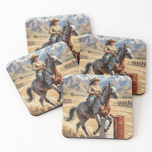 Item preview, Cowgirl Barrel Racing On Horse In Western Rodeo Arena With Snowcapped Mountains And Spectators designed and sold by LisaMise.