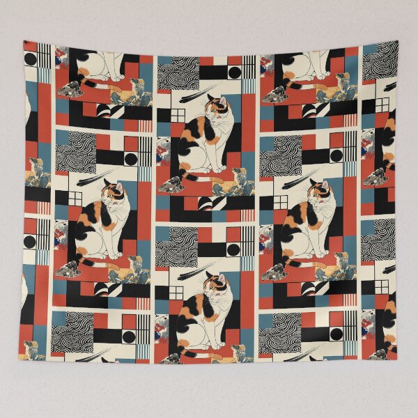 Item preview,  Traditional Japanese Calico Cat with Waves and Lanterns designed and sold by Idealforme.