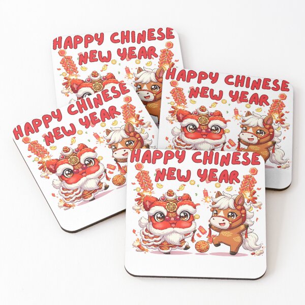 Item preview, Happy Chinese New Year – Cute Lion Dance & Horse Chibi | Year of the Horse Illustration designed and sold by Beeform.
