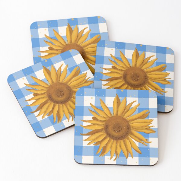 Item preview, Sunflower on blue gingham - French country floral large designed and sold by OhNoNotAgain42.