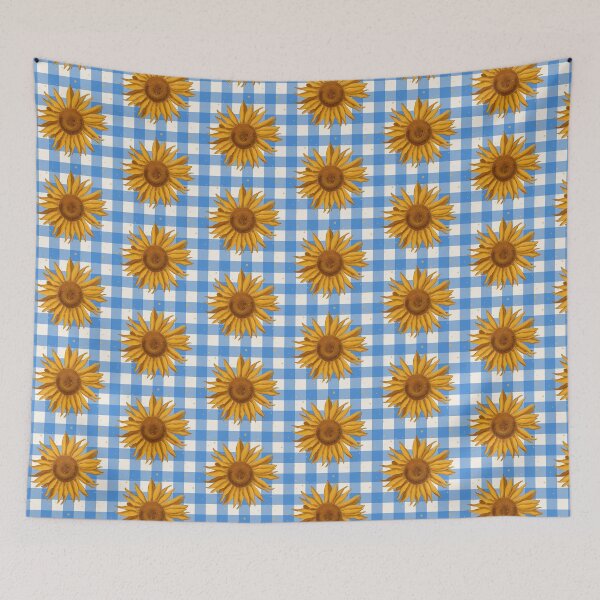 Item preview, Sunflower on blue gingham - French country floral large designed and sold by OhNoNotAgain42.