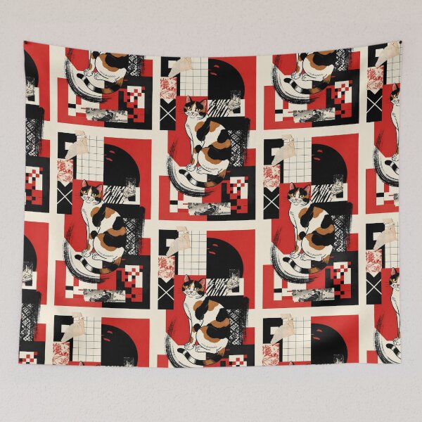 Item preview,  Traditional Japanese Calico Cat with Waves and Lanterns designed and sold by Idealforme.