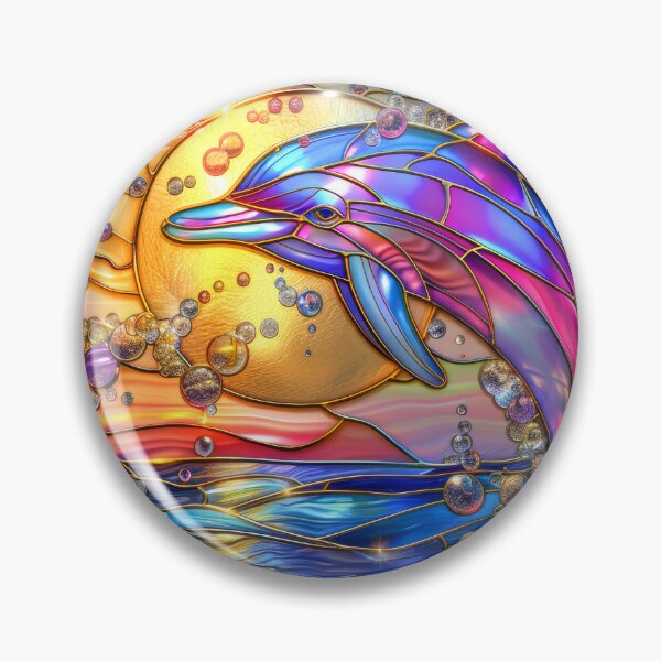 Item preview, Dolphin Stained Glass Art | Sun and Moon Ocean Fantasy designed and sold by MargaretWiktor.