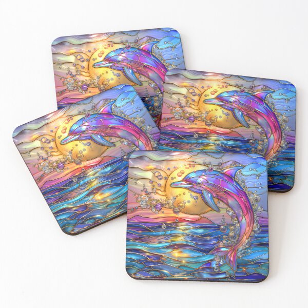 Item preview, Dolphin Stained Glass Art | Sun and Moon Ocean Fantasy designed and sold by MargaretWiktor.