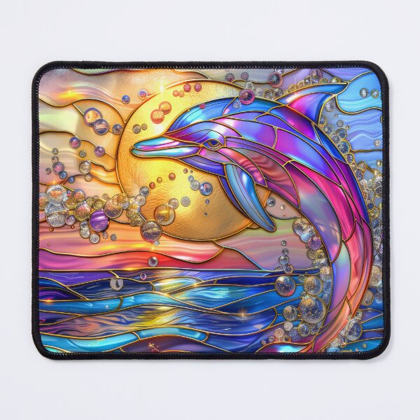 Item preview, Dolphin Stained Glass Art | Sun and Moon Ocean Fantasy designed and sold by MargaretWiktor.