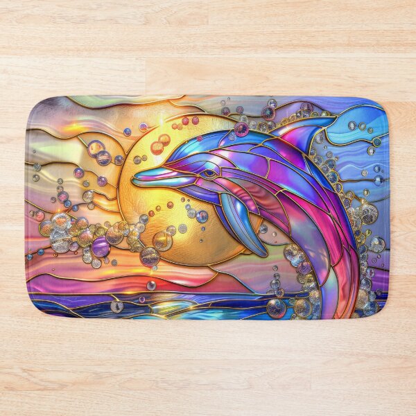 Item preview, Dolphin Stained Glass Art | Sun and Moon Ocean Fantasy designed and sold by MargaretWiktor.