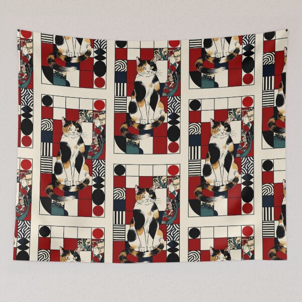 Item preview, Traditional Japanese Calico Cat with Waves and Lanterns designed and sold by Idealforme.