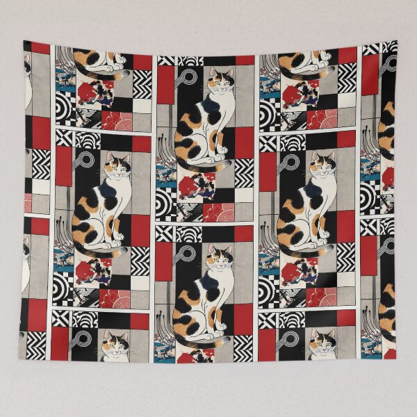 Item preview, Traditional Japanese Calico Cat with Waves and Lanterns designed and sold by Idealforme.
