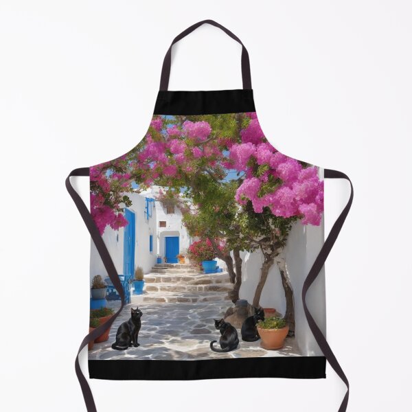 Item preview, Black Cats in Greece Santorini Bougainvillea Street Art designed and sold by UmSkelig834.
