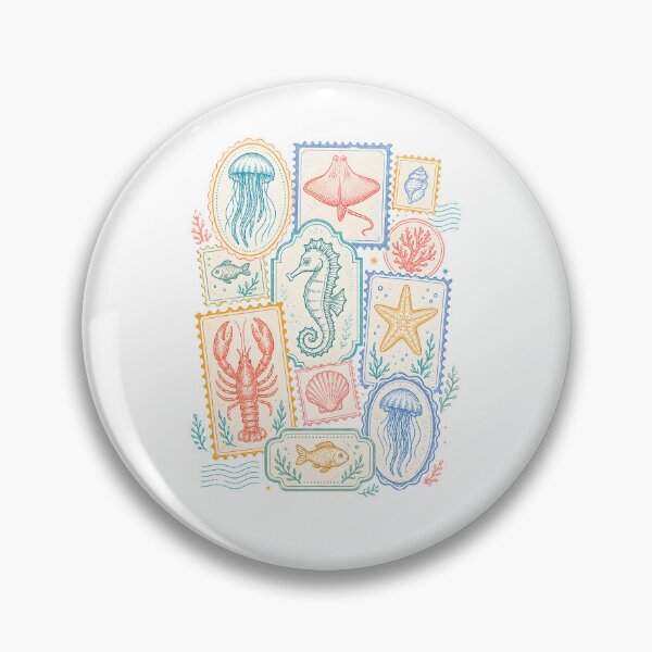 Item preview, Vintage Sea Creatures Stamp Aesthetic Ocean Animals designed and sold by Randomera.
