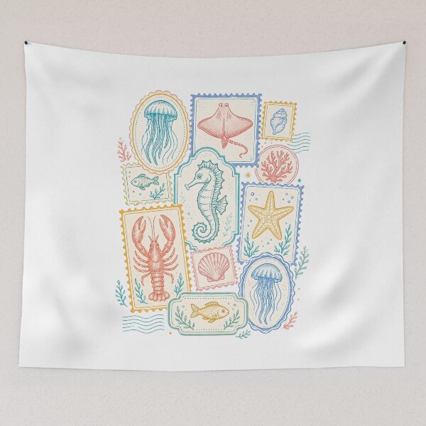 Item preview, Vintage Sea Creatures Stamp Aesthetic Ocean Animals designed and sold by Randomera.