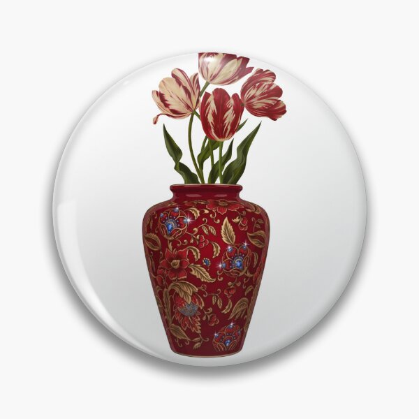 Item preview, Vintage Red Tulip Chinoiserie Ceramic Vase Art  designed and sold by Atlasoloji.