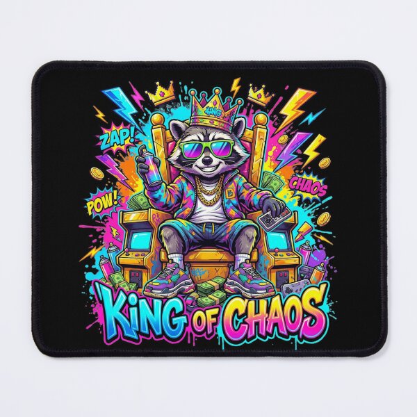 Item preview, King Of Chaos Raccoon Streetwear – Neon Graffiti Gamer Pop Art Design designed and sold by PLUSHIWORLDtm.