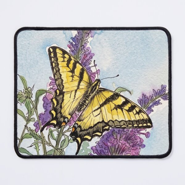 Item preview, Swallowtail Butterfly on Butterfly Bush | Pen & Watercolor Nature Art designed and sold by Debbie Schulte.