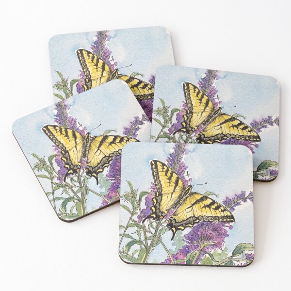 Item preview, Swallowtail Butterfly on Butterfly Bush | Pen & Watercolor Nature Art designed and sold by Debbie Schulte.