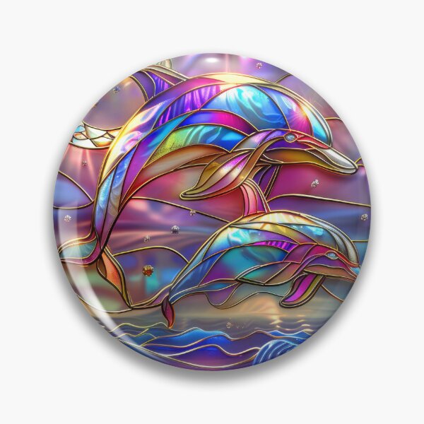 Item preview, Colorful Dolphins Stained Glass Art | Sun and Moon Ocean Fantasy designed and sold by MargaretWiktor.
