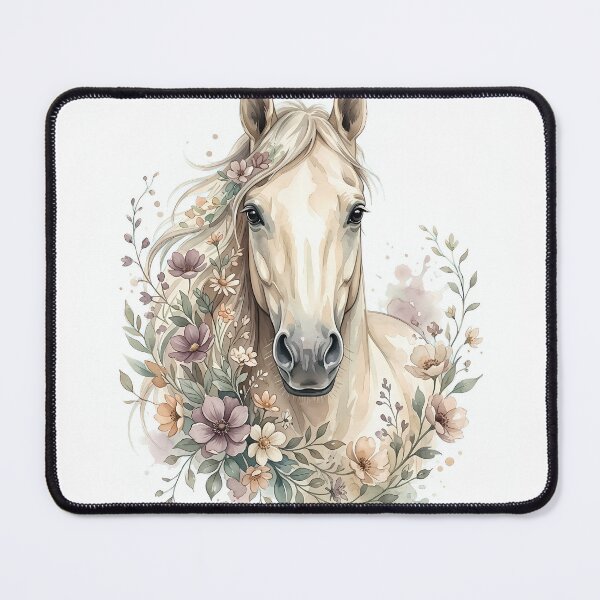 Item preview, Watercolor Horse with Floral Frame | Botanical Horse Portrait | Rustic Nature Art designed and sold by ZenAnimeWearz.