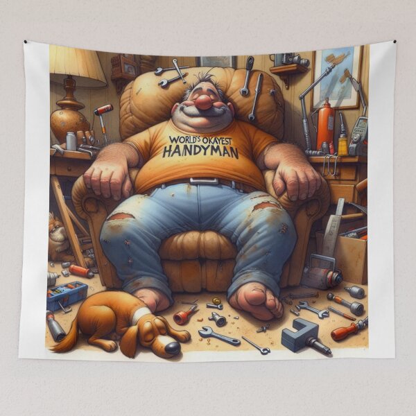 Item preview,  World's Okayest Handyman Funny Cartoon Art Print 2 designed and sold by Beyond The Canvas.
