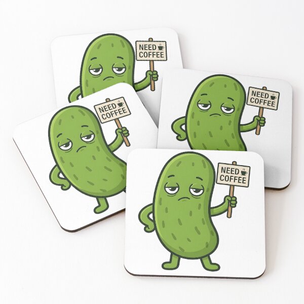 Item preview, Funny Grumpy Pickle Need Coffee Tired Morning Mood designed and sold by Basma Designs | Retro, Kawaii Shirts & Stickers.