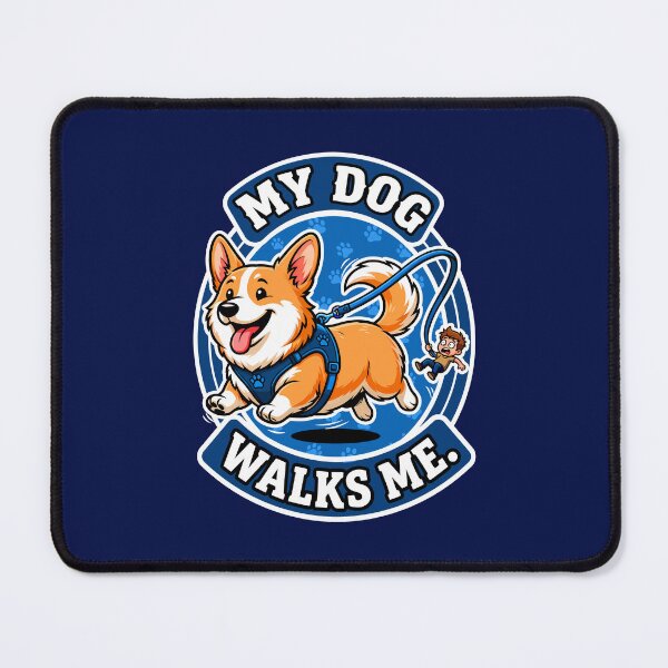 Item preview, Cute Corgi Mascot Badge - My Dog Walks Me Funny Quote designed and sold by Juka-Arts-CC.