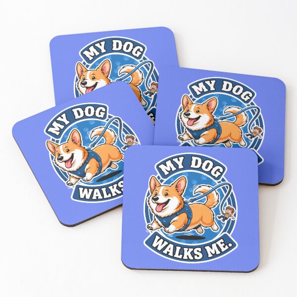 Item preview, Cute Corgi Mascot Badge - My Dog Walks Me Funny Quote designed and sold by Juka-Arts-CC.