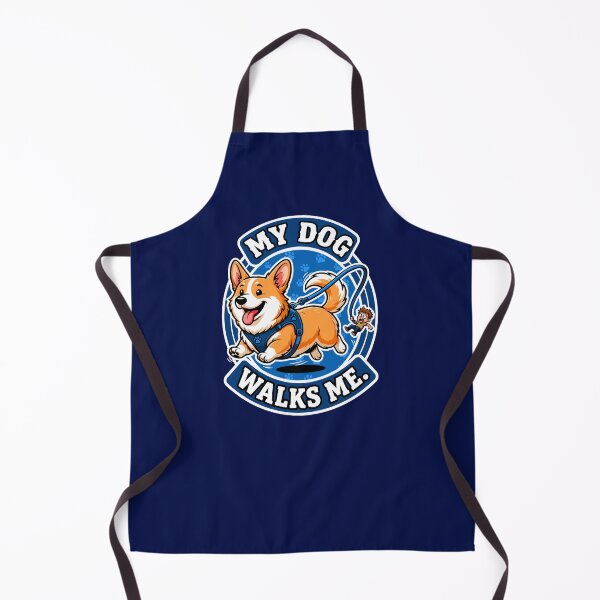 Item preview, Cute Corgi Mascot Badge - My Dog Walks Me Funny Quote designed and sold by Juka-Arts-CC.