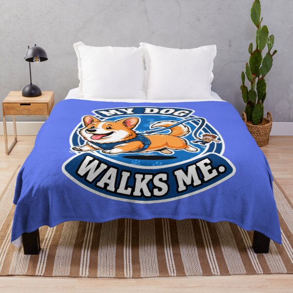 Item preview, Cute Corgi Mascot Badge - My Dog Walks Me Funny Quote designed and sold by Juka-Arts-CC.
