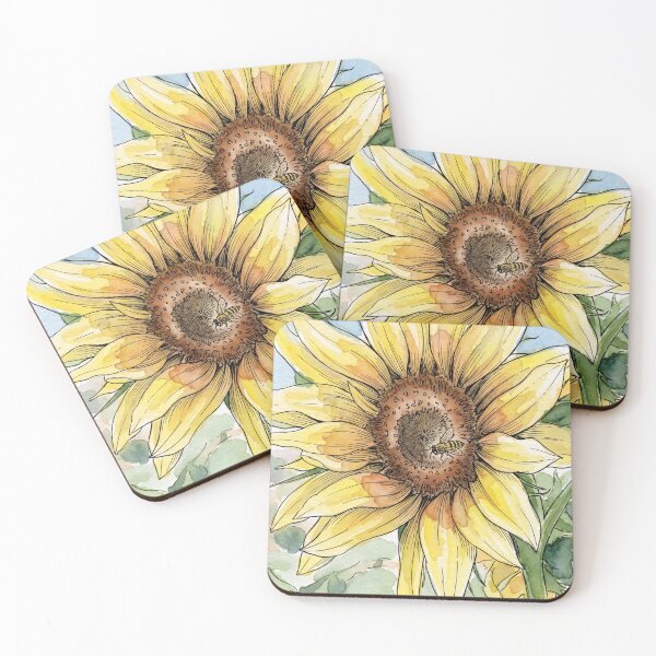 Item preview, Sunflower & Honey Bee | Pen and Watercolor Garden Art designed and sold by Debbie Schulte.