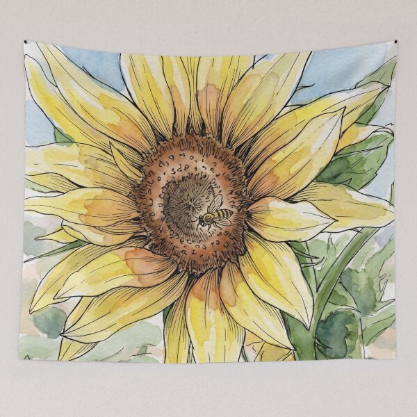 Item preview, Sunflower & Honey Bee | Pen and Watercolor Garden Art designed and sold by Debbie Schulte.