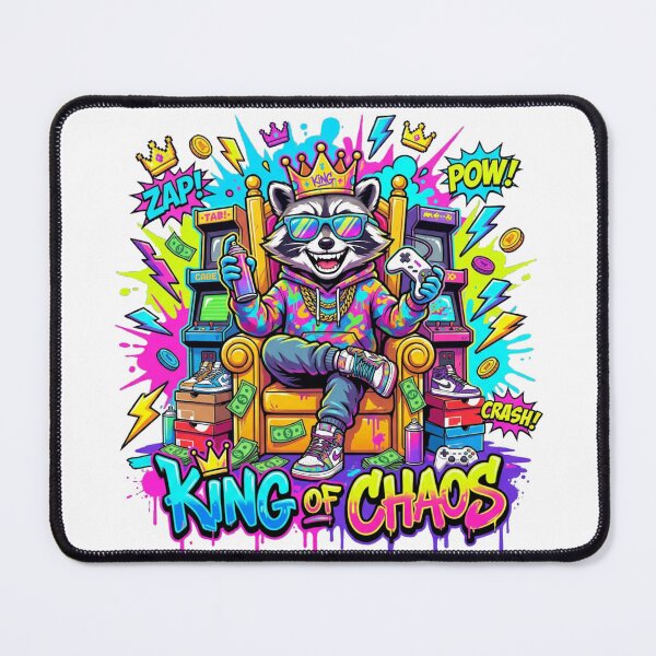 Item preview, King Of Chaos – Streetwear Gamer Raccoon Pop Art Graphic Tee designed and sold by PLUSHIWORLDtm.