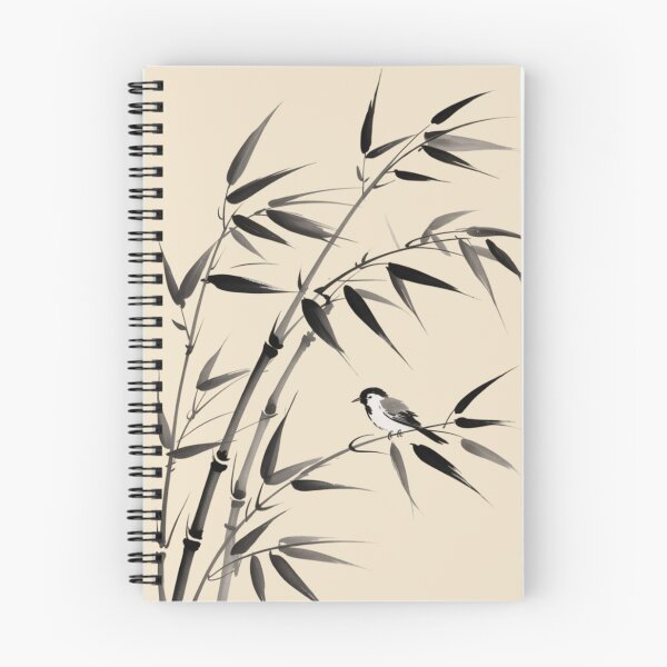 Item preview, A traditional Japanese ink painting (sumi-e) featuring delicate bamboo stalks swaying gracefully in the wind and a little bird.  designed and sold by 123ks.