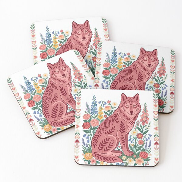Item preview, Wolf Folk Art Floral Illustration | Botanical Woodland Wolf | Scandinavian Animal Design designed and sold by ZenAnimeWearz.