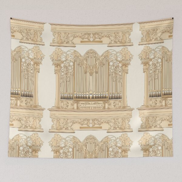 Item preview, Art Nouveau Pipe Organ Illustration with Elegant Botanical Carvings designed and sold by pinkal.