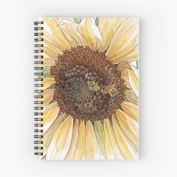 Item preview, Two Honey Bees on Sunflower | Pen and Watercolor Pollinator Art designed and sold by Debbie Schulte.