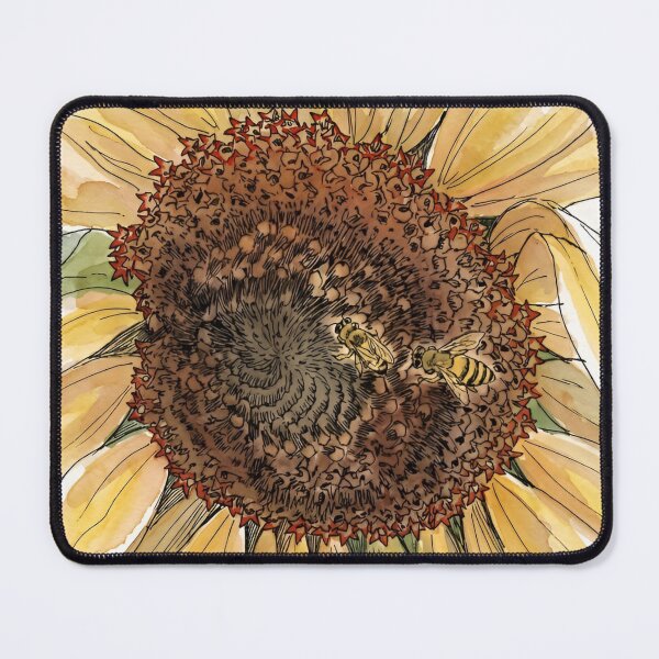Item preview, Two Honey Bees on Sunflower | Pen and Watercolor Pollinator Art designed and sold by Debbie Schulte.