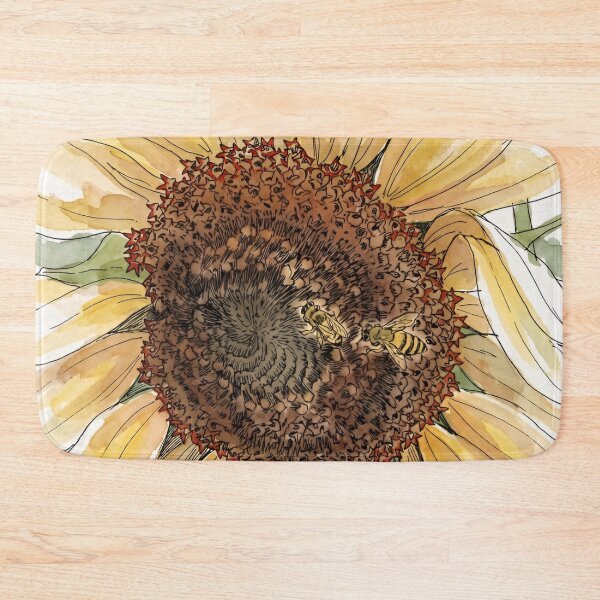 Item preview, Two Honey Bees on Sunflower | Pen and Watercolor Pollinator Art designed and sold by Debbie Schulte.