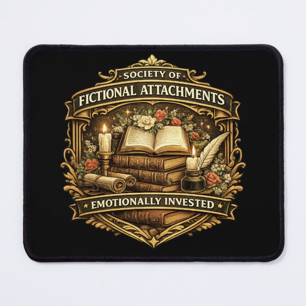 Item preview, Society of Fictional Attachments – Emotionally Invested Book Lover Literary Emblem designed and sold by MrDev.