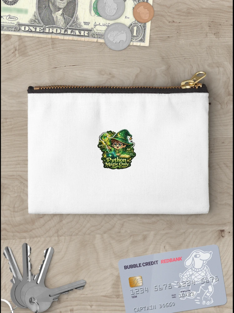 Thumbnail 3 of 4, Zipper Pouch, Python Magic Only Sticker | Cute Python Programmer Wizard | Funny Coding Developer Sticker designed and sold by MinimalMood Studio.