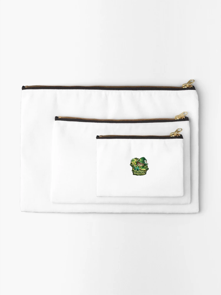 Thumbnail 2 of 4, Zipper Pouch, Python Magic Only Sticker | Cute Python Programmer Wizard | Funny Coding Developer Sticker designed and sold by MinimalMood Studio.
