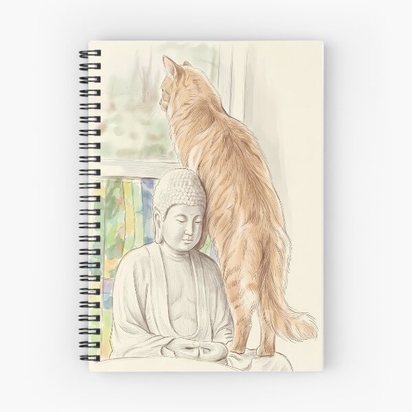 Item preview, Curious Ginger Cat Meets Zen Buddha Art designed and sold by JumpJammiesTees.