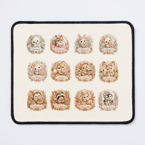 Item preview, Coquette Animal Months Collection | Cute Seasonal Animals January to December | Pastel Cottagecore Calendar Art designed and sold by looplandger.