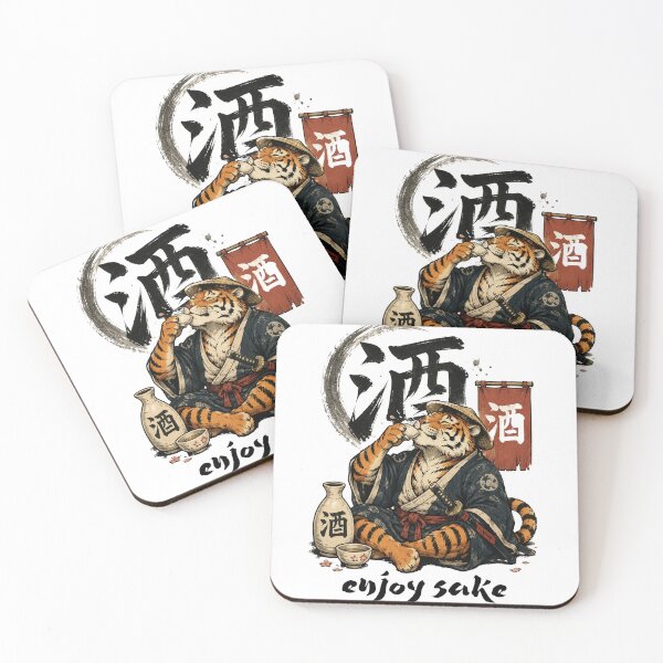 Item preview, Japanese Tiger Drinking Sake | Samurai Tiger Kanji Japanese Art T-Shirt designed and sold by Thehatinthecat.