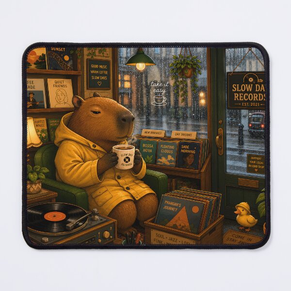 Item preview, Rainy Day Capybara Record Shop designed and sold by SRY DESIGN.