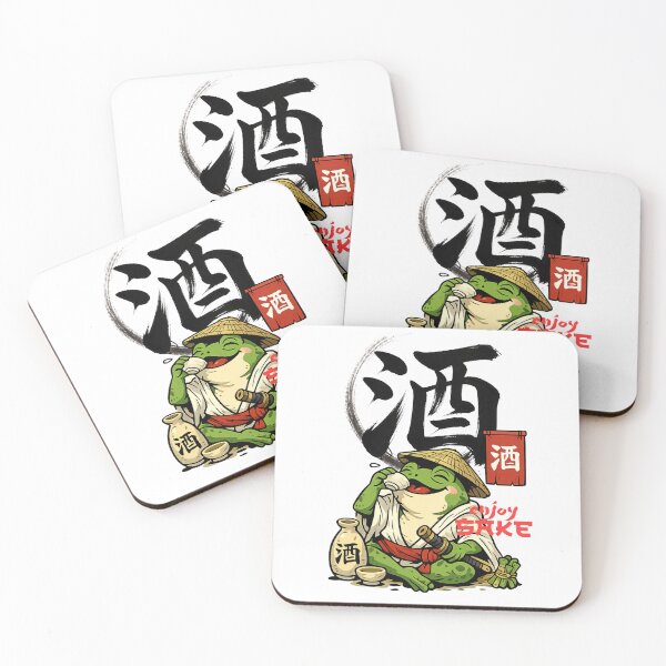 Item preview, Ancient Japanese Frog Drinking Sake | Funny Samurai Frog Japanese Kanji Design designed and sold by Thehatinthecat.
