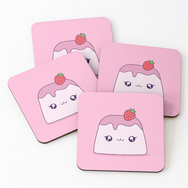 Item preview, Cute Kawaii Strawberry Pudding Dessert Character Illustration Design designed and sold by CozyLittleShop.