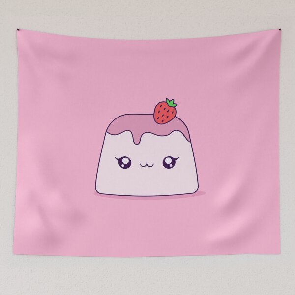 Item preview, Cute Kawaii Strawberry Pudding Dessert Character Illustration Design designed and sold by CozyLittleShop.